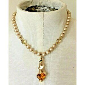 Pearl Necklace Gold Filled Spacers Faceted Citrine 14kt gold wrap